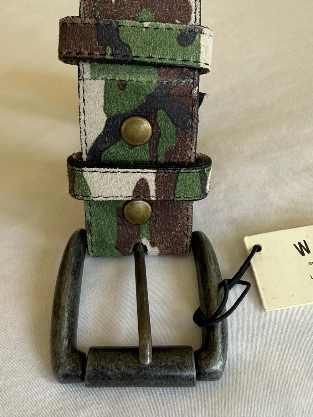 Will Leather Goods Camouflage Green Brown & Tan Leather Men’s Belt Size 36 - Picture 2 of 13